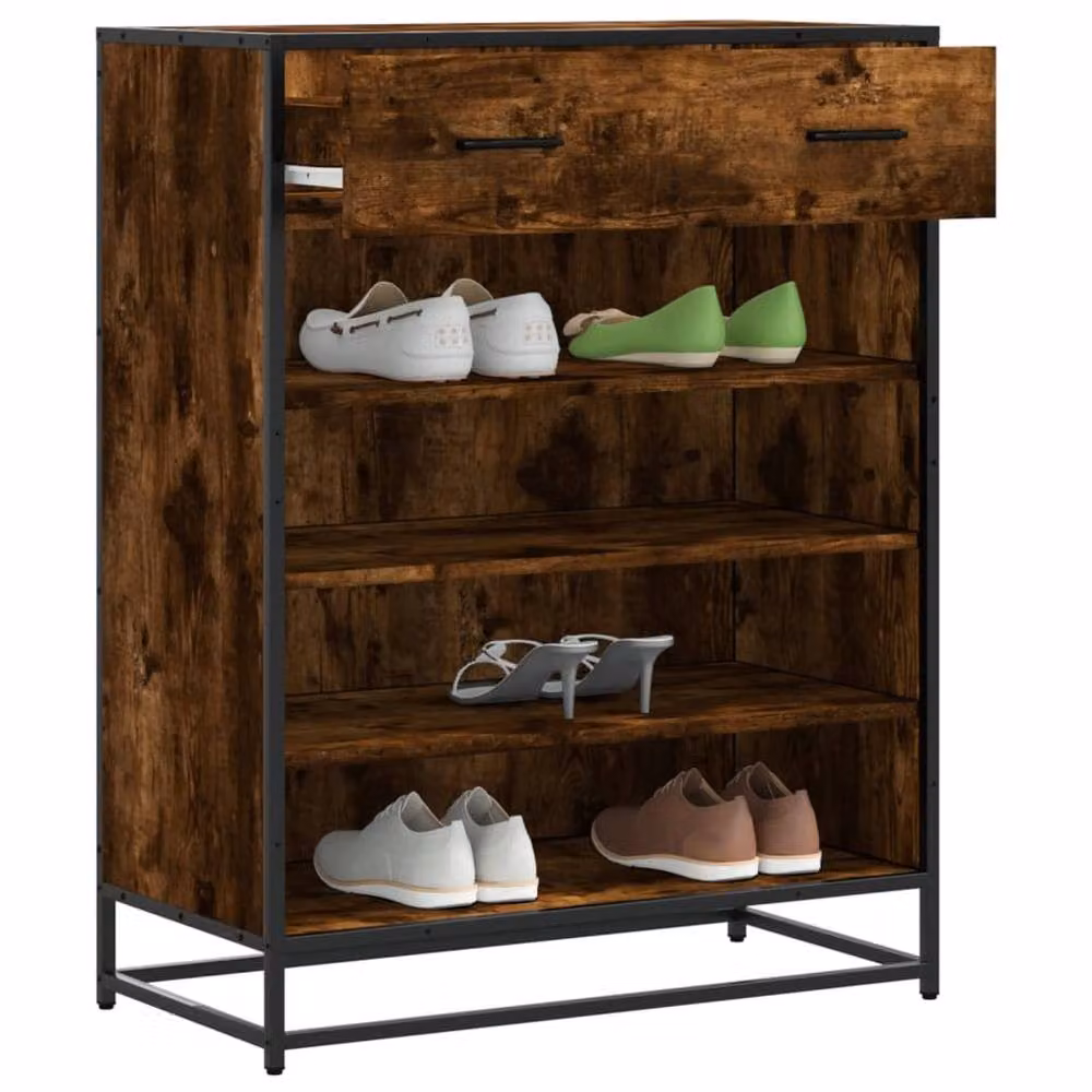 Berkfield Home Smoked Oak Shoe Cabinet in Brown, W: 75 cm, D: 38 cm, H: 97.5 cm – 2