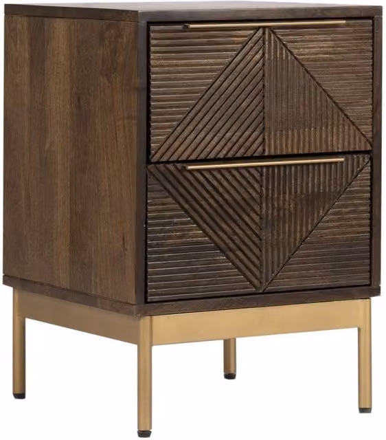 Jaipur Furniture Ltd Zaine Carving 2 Drawer Bedside Table in Brown Mango Wood, W: 38 cm, D: 38 cm, H: 54 cm