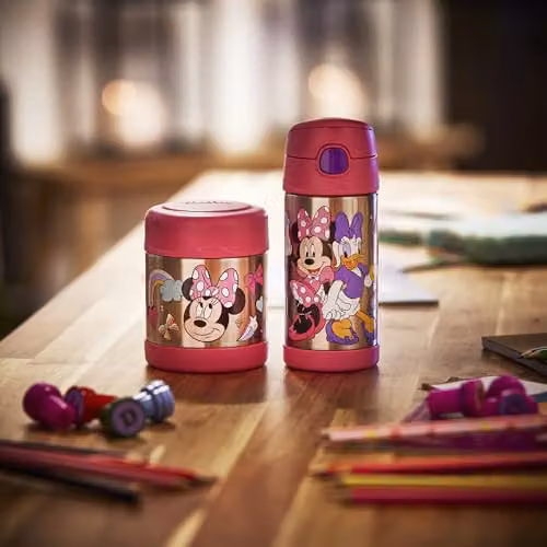 Thermos Disney Minnie Mouse and Daisy Kids Stainless Steel Vacuum Insulated Straw Bottle, Multicolour, 355ml – 8
