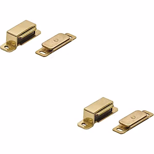 Loops 2 Pack Magnetic Cupboard Door Catch in Brass with 37mm Fixing Centres and 6kg Pull