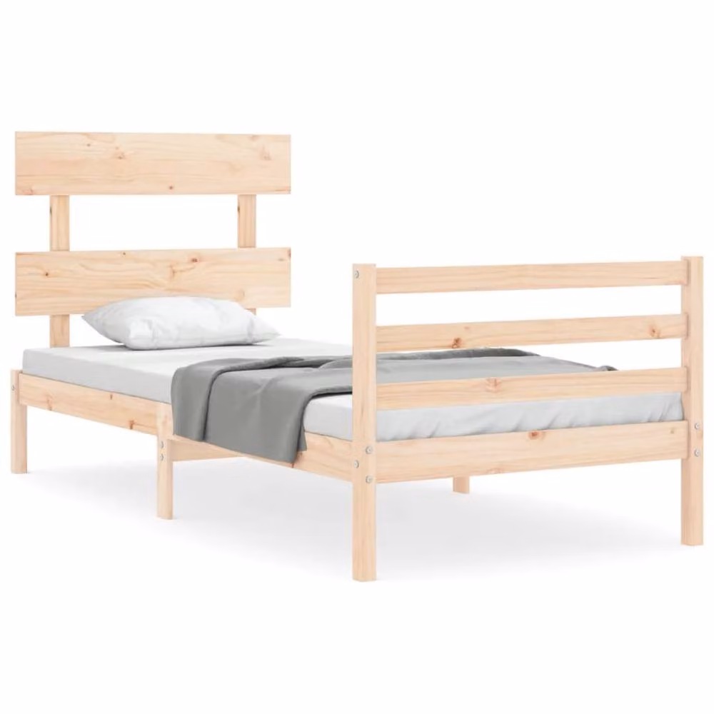 Berkfield Home Beautiful Single Solid Wood Bed Frame with Headboard in Natural Pine, W/D/H: 90 x 190 x 95.5 cm – 2