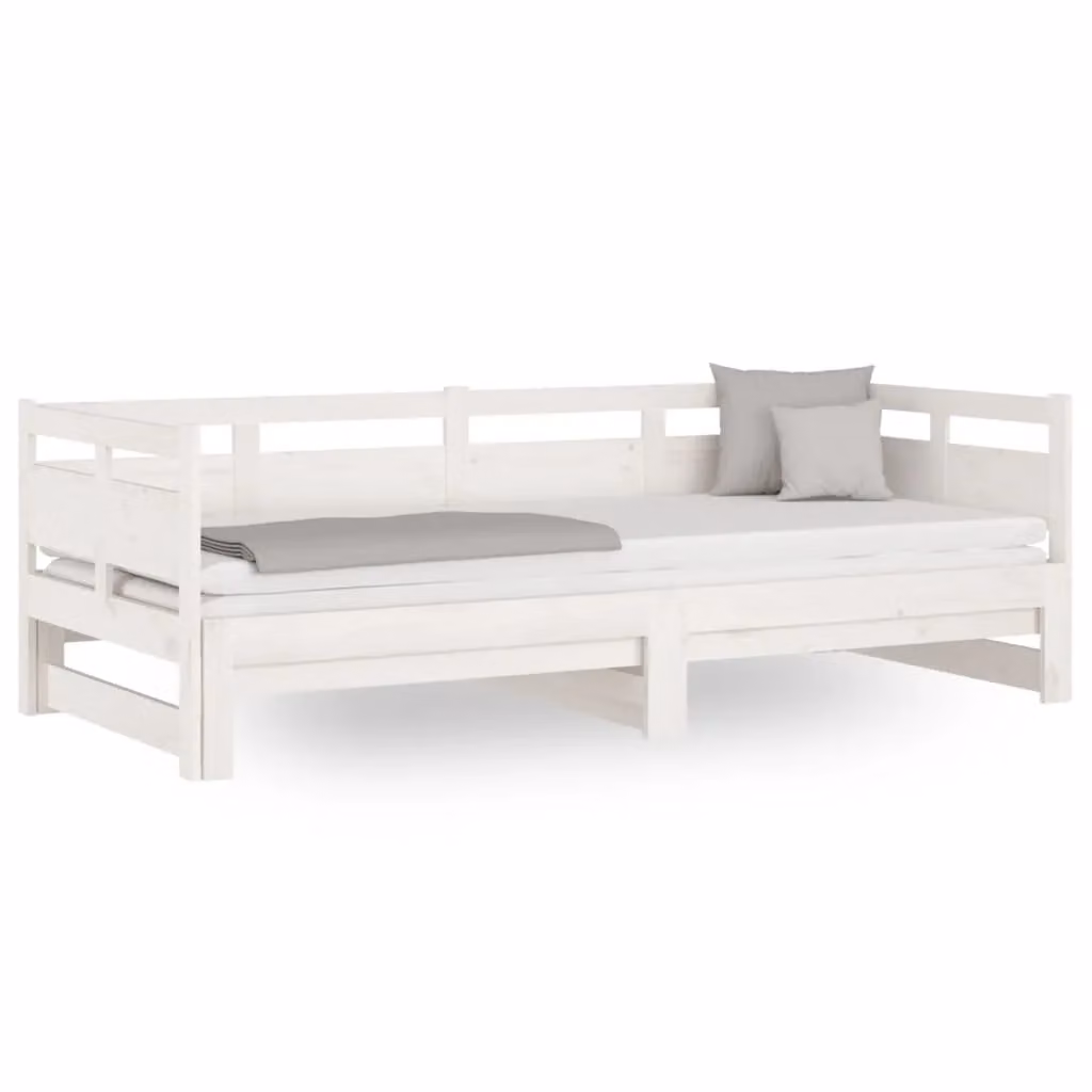 Berkfield Home White Solid Wood Pine Pull-out Day Bed, W/D/H: 160 x 200 x 80 cm – 2