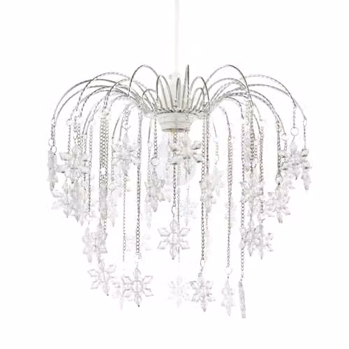 Happy Homewares Modern Waterfall Ceiling Pendant Light Shade with Star Shaped Acrylic Icicles in Chrome Silver, W: 27 cm, H: 33 cm – 1