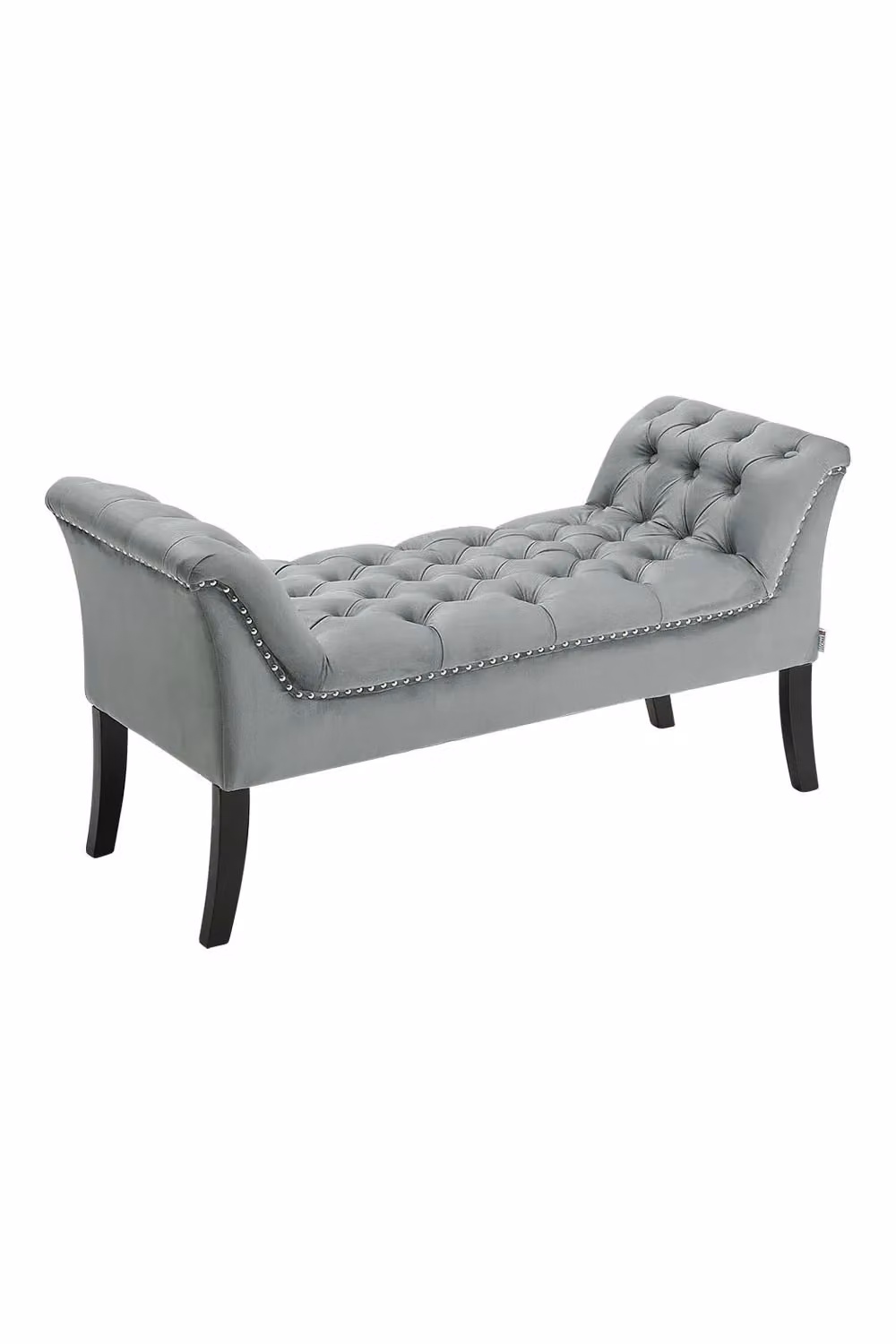 Living and Home Contemporary Grey Velvet Buttoned Bench with Black Wood Legs – 3
