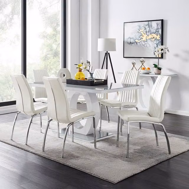 FurnitureboxUK Giovani 6-Seater Grey Glass Rectangular Dining Table and 6 White Chairs