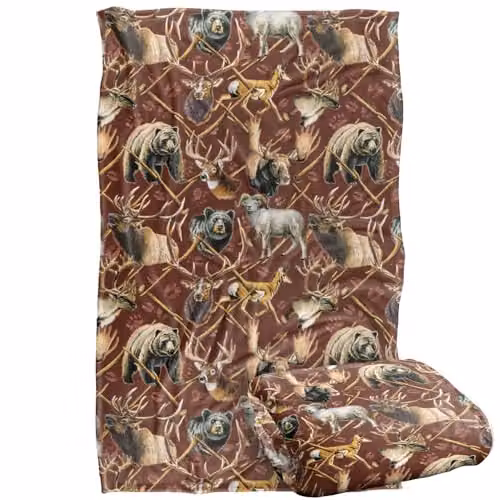 JQ Licensing Big Game Elk, Deer and Bear Hunting Pattern Super Soft Fleece Throw Blanket, Multicolour, W/D/H: 91 x 147 cm – 1