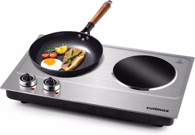 Cusimax Silver and Black 2400W Double Burner Ceramic Infrared Hot Plate, W: 53 cm – 1