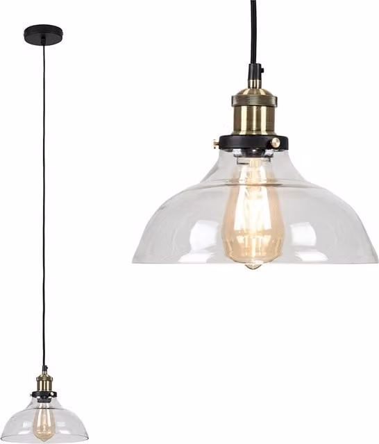 ValueLights Industrial Black and Gold Glass Pendant Ceiling Light with Transparent Dome Shade