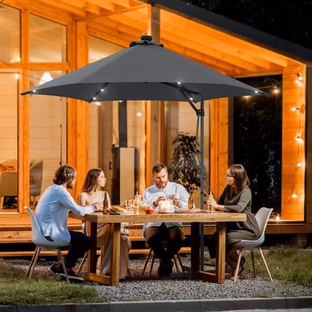 Outsunny Cantilever Parasol Umbrella with Solar LED and Cover in Dark Grey