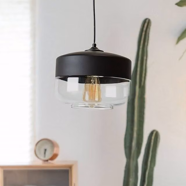 Wyld and Coco Modern Round Glass Pendant Lamp in Black and Transparent – 1