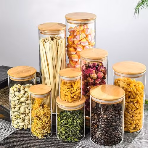 Simpa Set of 3 Round Glass Storage Jars with Airtight Bamboo Lids, 2200ml, Transparent – 5