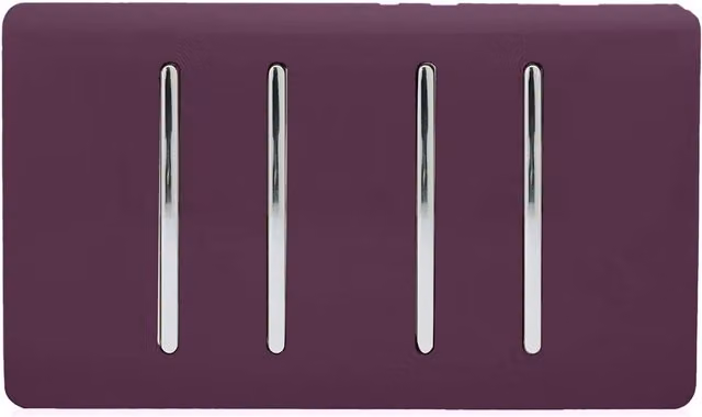 Trendi 4 Gang Flush Mains Switch in Plum Purple and Chrome