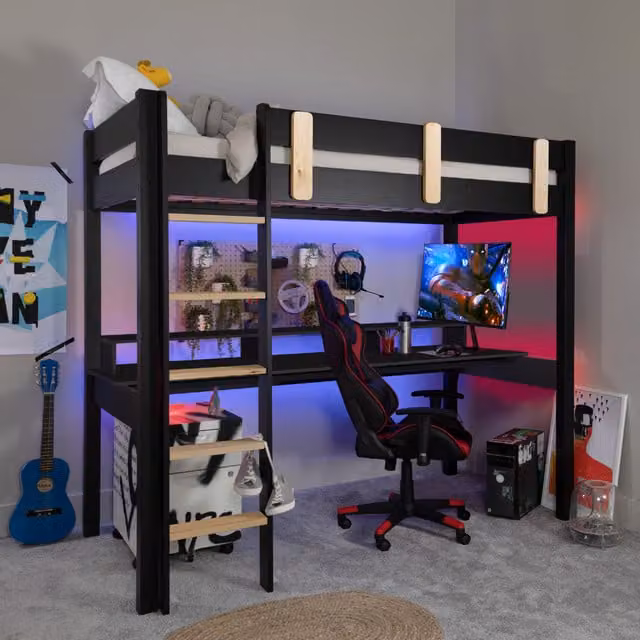 Noa and Nani Una High Sleeper Gaming Station with Thea Desk in Black