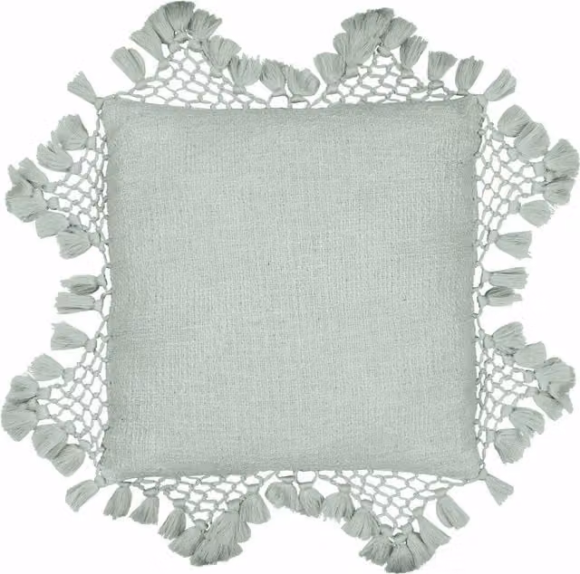 Anko Green Cotton Macrame Tassel Square Cushion, W/D/H: 45 x 45 x 45 cm
