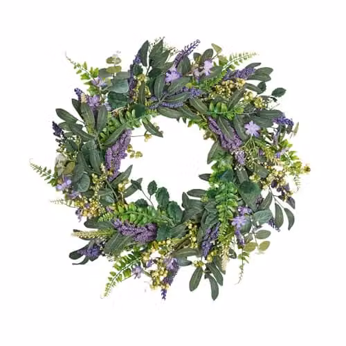 OHS Purple Lavender Artificial Floral Wreath for Spring and Summer Decoration, W/D/H: 50 x 50 x 50 cm – 1
