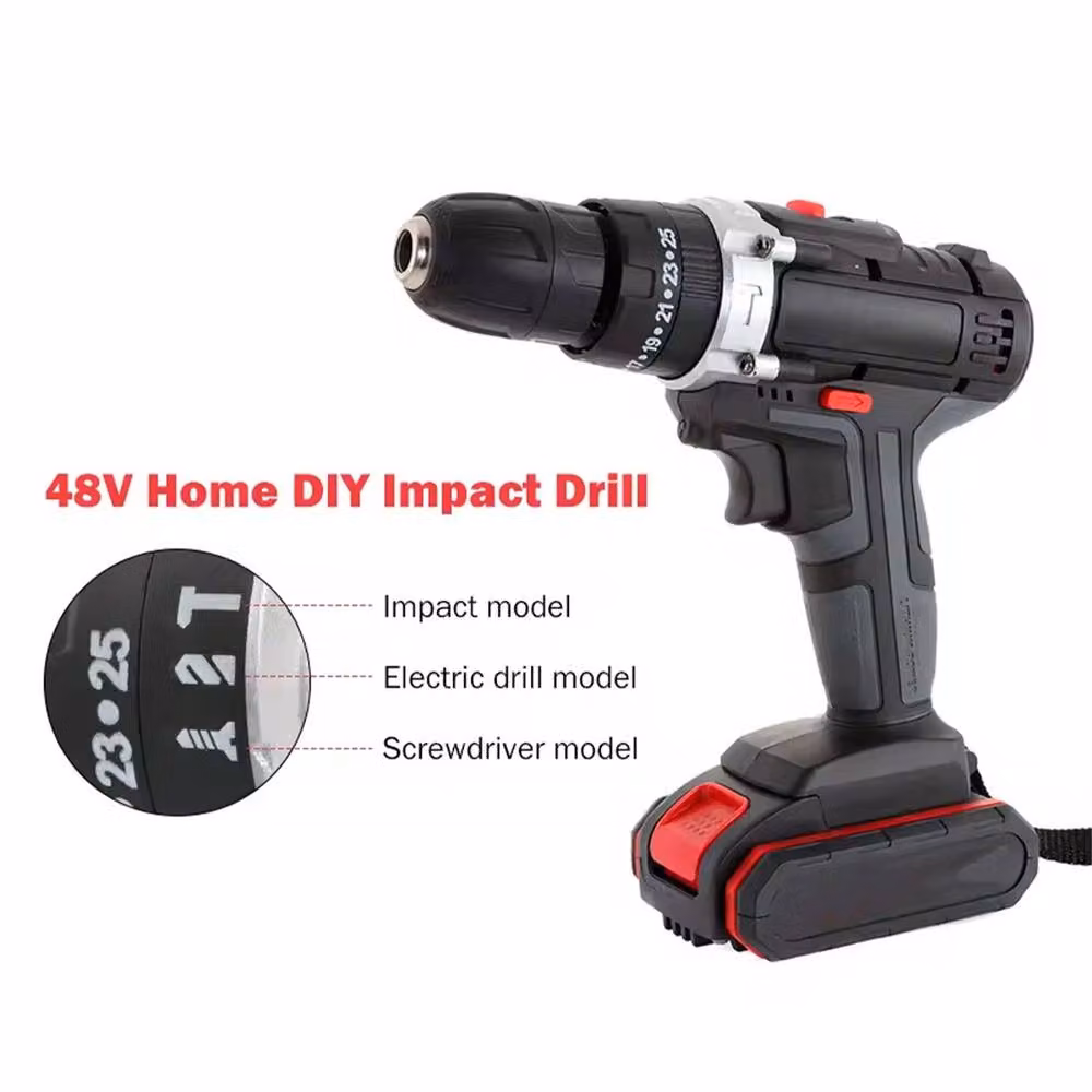 VOGREX 48V Cordless Hammer Drill and Impact Driver Set with 2 Rechargeable Batteries in Black – 8