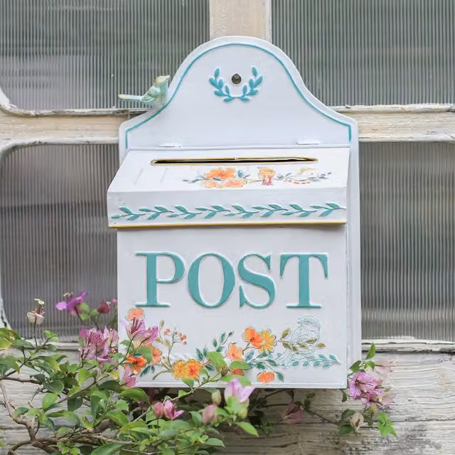 All Chic Vintage Metal Wall Mounted Mail Box in White