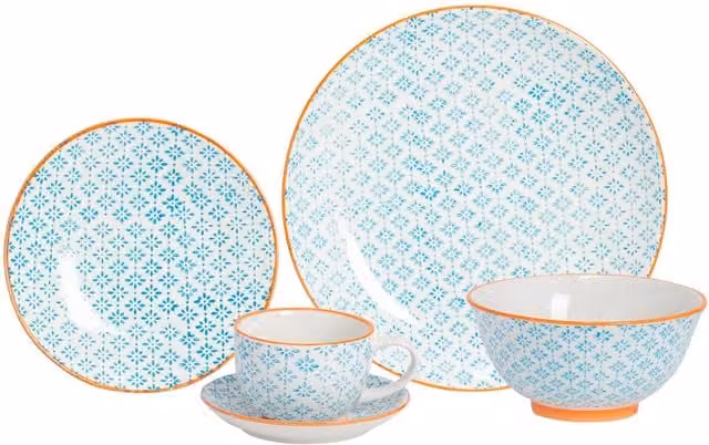 Nicola Spring 30 Piece Blue Floral Hand-Printed Stoneware Dinner Set – 1