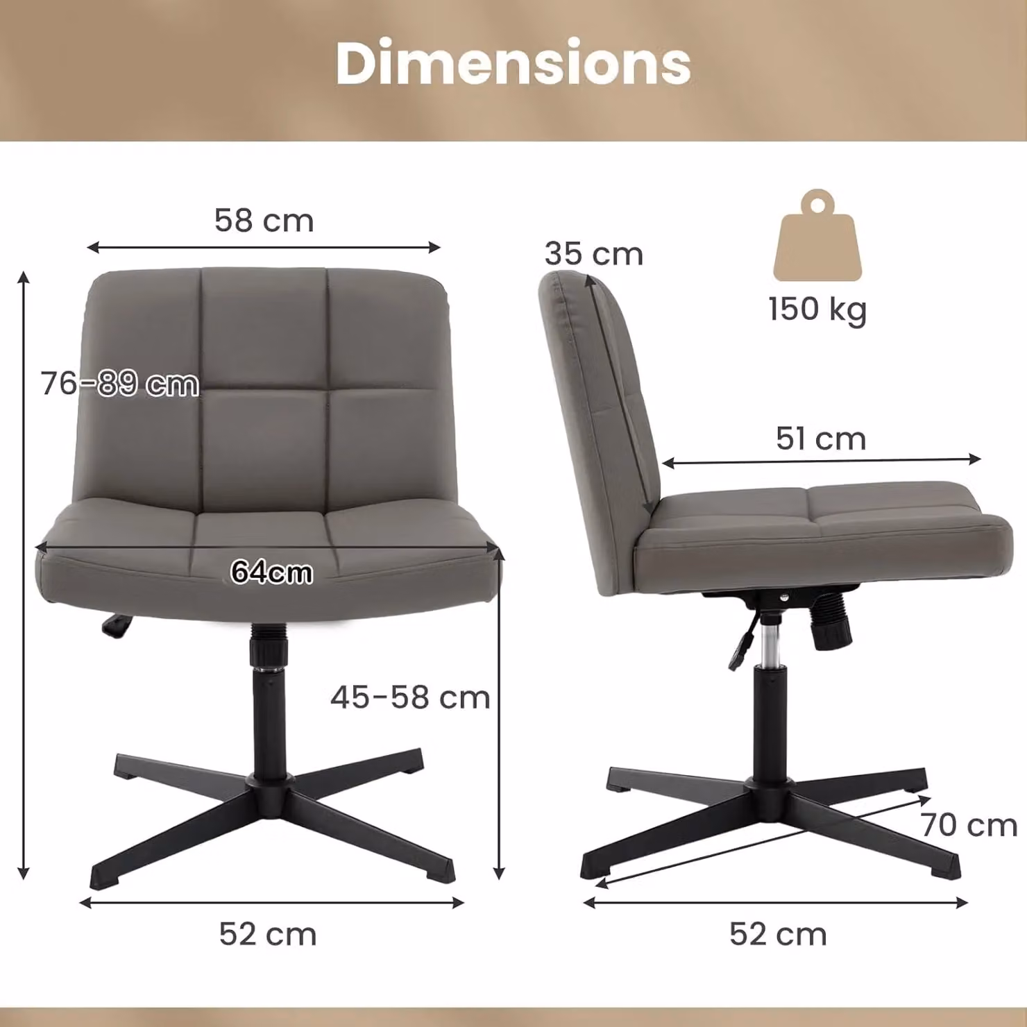 Gymax Grey Upholstered Swivel Office Chair with Adjustable Height and Synthetic Leather Finish – 3
