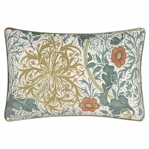 Morris & Co. Seaweed Botanical Printed Matte Velvet Feather Filled Rectangular Cushion in Stone and Sunflower, W: 60 cm, H: 40 cm, D: 40 cm – 2