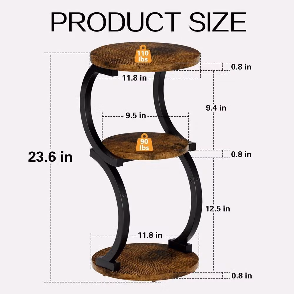 FORGEVIO Round S-shaped 3-Tier Side Table in Rustic Brown – 2