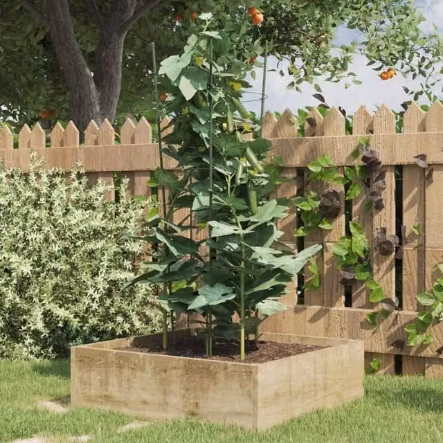 Berkfield Home Garden Steel Plant Supports with 3 Rings, Green, 5 Pieces, Height: 75 cm