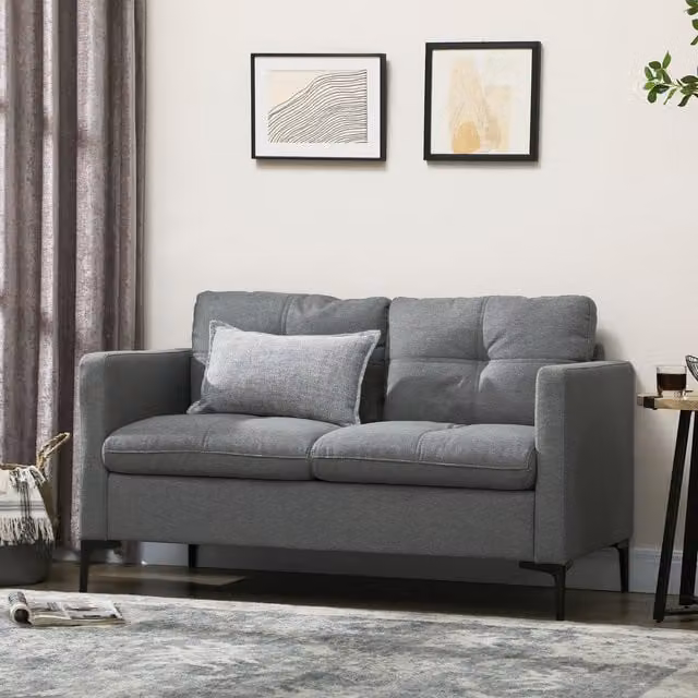 HOMCOM Modern 2 Seater Fabric Loveseat Sofa in Grey with Metal Frame and Scatter Cushions