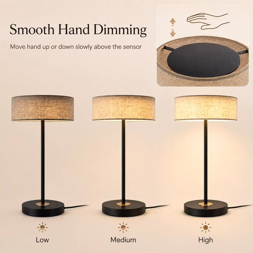 Kairui Lighting Modern LED Table Lamp with Beige Linen Shade, Black, Height: 46 cm – 3
