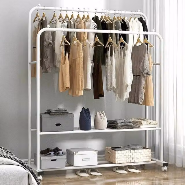 FORGEVIO Heavy Duty Double Rail Garment Rack in White, H 155 cm x W 50 cm – 1