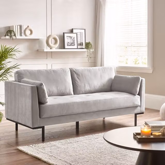 Furniturebox Evelyn 3 Seater Modern Velvet Fabric Sofa in Taupe