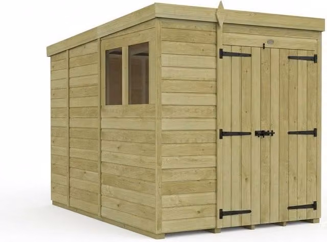 Buttercup Farm Brown Timber Pent Garden Shed with Double Doors and Windows