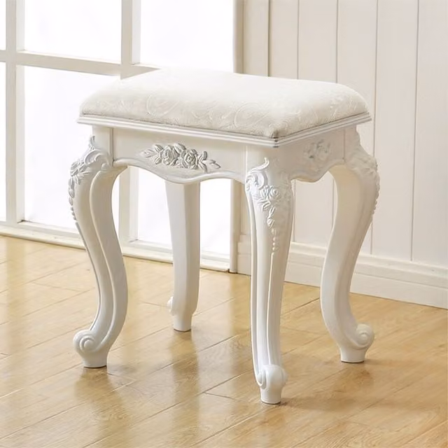 Livingandhome White Fabric Dressing Stool