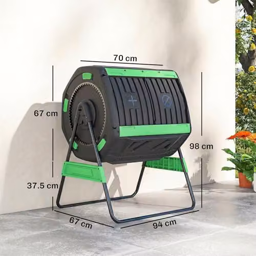 Outsunny Dual Chamber 200L Garden Compost Bin Green and Black BPA Free Outdoor Tumbler – 9
