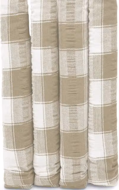 Kitchen Trends Set of 4 Stain Repellent Gingham Check Seersucker Napkins in Natural Beige and Orange