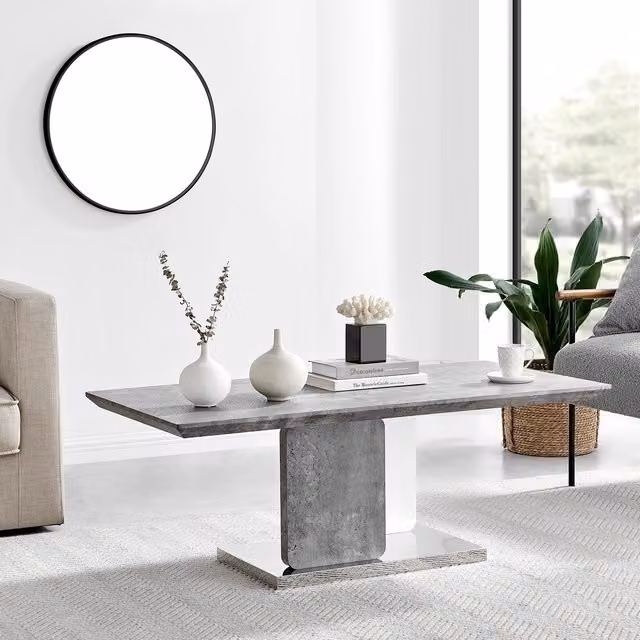 FurnitureboxUK Alba Rectangular Stone Effect Coffee Table in White and Grey Gloss with Chrome Metal Accents