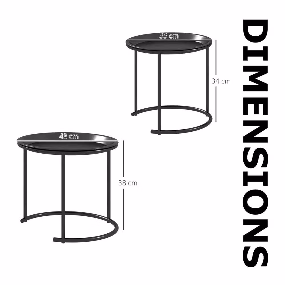 FURNOS Set of 2 Modern Round Metal Nesting Side Tables in Black – 6