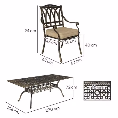 Outsunny 9 Piece Cast Aluminium Garden Dining Set in Bronze Tone – 6