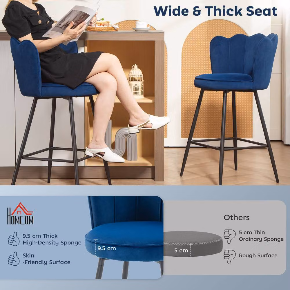STILVORA Set of 2 Modern Velvet Bar Stools with Metal Legs in Blue – 4