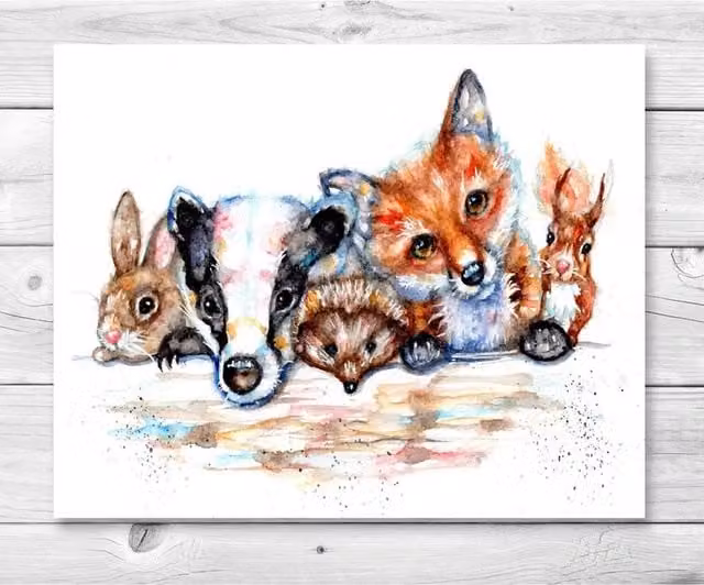 Be Coventry Woodland Pals Wildlife Art Canvas Painting in Brown and Multicolour, W/H: 40.64 x 40.64 cm