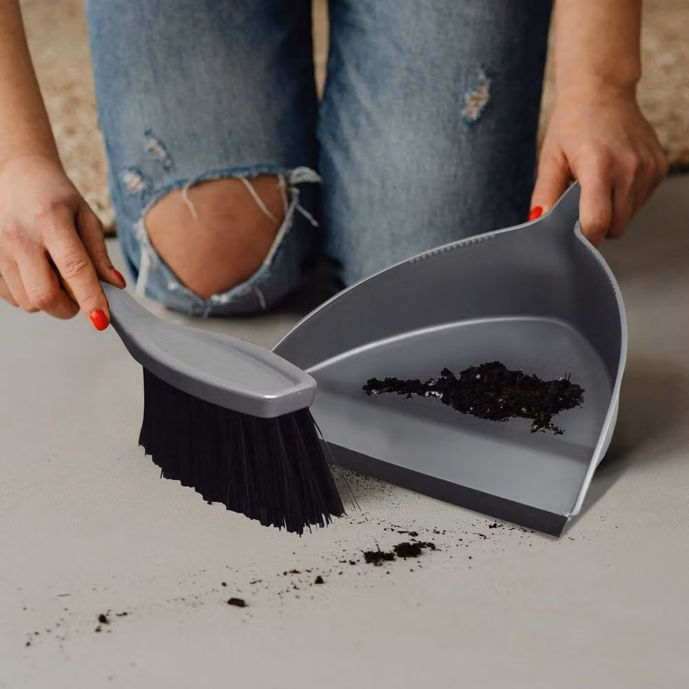 BARGAINS-GALORE Grey Dustpan and Brush Set with Handheld Scrubber Cleaning Combo – 2