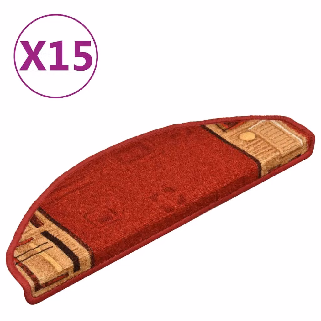Berkfield Home Self-adhesive Stair Mats, 15 Pieces, Red, W/D/H: 65 x 21 x 4 cm – 2