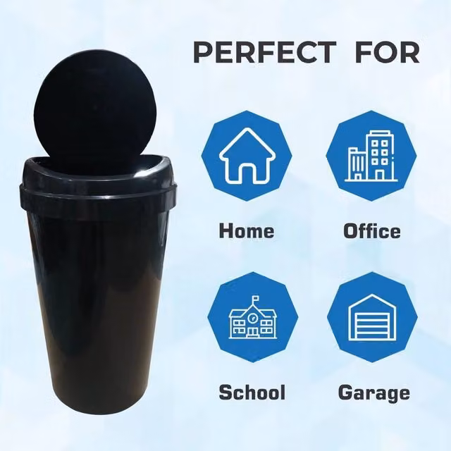PAWNORA 60L Plastic Swing Top Bin in Black – 1