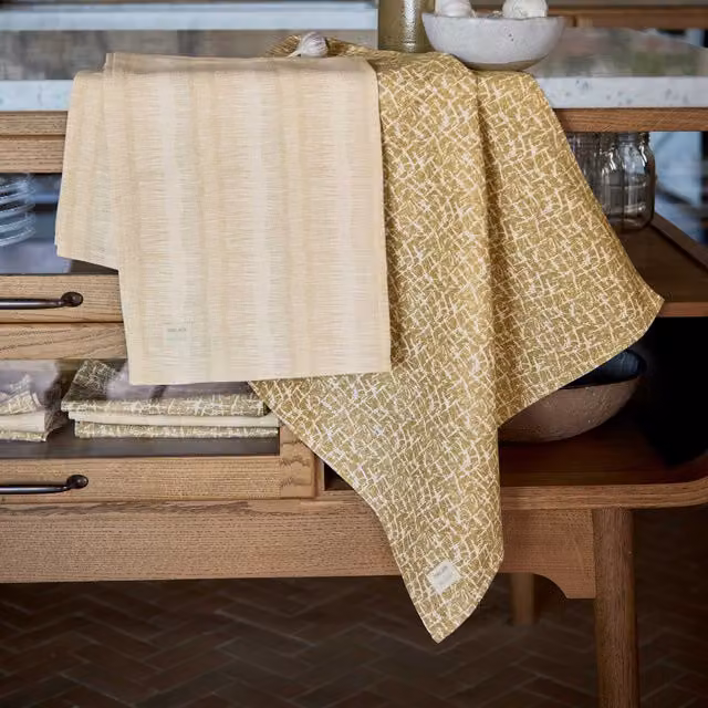 Murmur Camille & Moya Striped Cotton Tea Towels, Set of 2, Yellow – 1