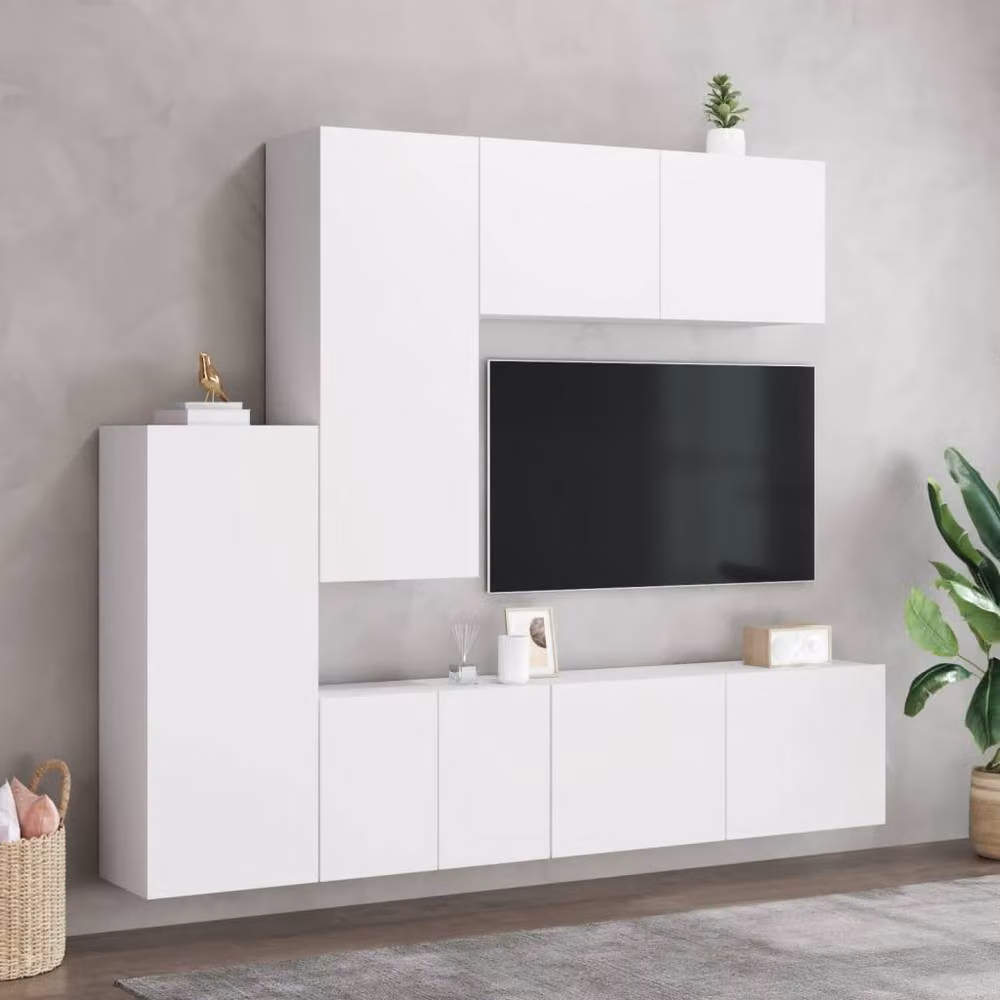 Berkfield Home 5 Piece White Matt MDF Wall Mounted TV Unit and Lowboard Set – 2