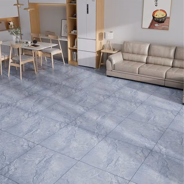 Livingandhome 14-Piece Self-Adhesive Marble Texture PVC Flooring, Blue, W/D/H: 60 x 60 x 0.36 cm