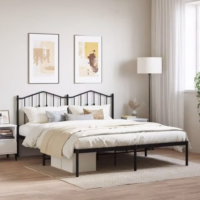 Berkfield Home Metal Bed Frame with Headboard in Black, W/D/H: 160 x 200 cm