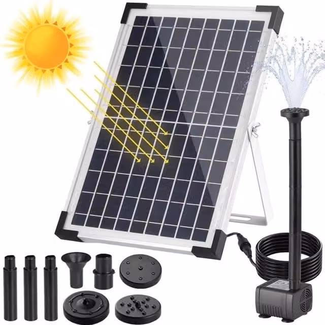 FLAVORA Solar Powered Fountain Pond Water Pump in Black