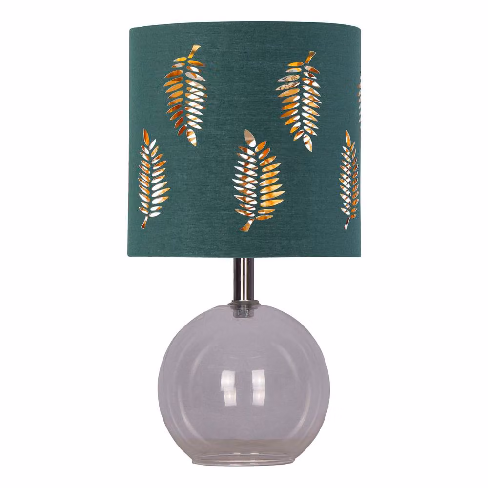 First Choice Lighting Buck Set of 2 Clear Glass Table Lamps with Green Fabric Shades – 2