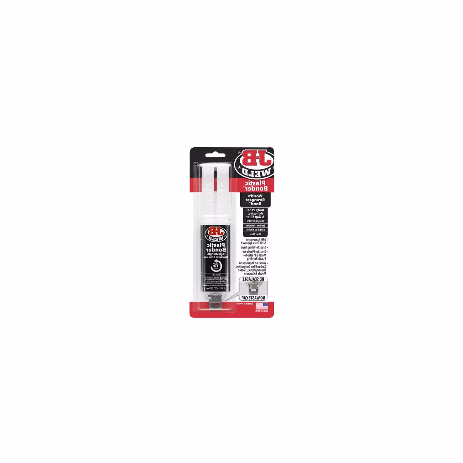 J-B Weld PlasticBonder Rapid Setting Polyurethane Adhesive Syringe, Black and White, 25ml – 2