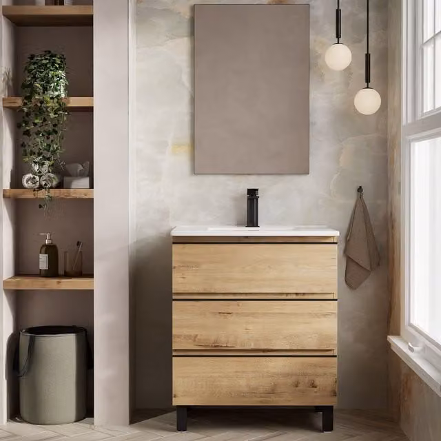 Banyetti Vatilla 700mm Floorstanding Vanity Unit with Lira Basin in Ostippo Light Oak – 1